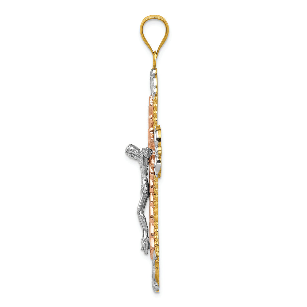FJC Finejewelers 14 Kt Tri Color Gold with White with Rhodium Crucifix Cross Charm
