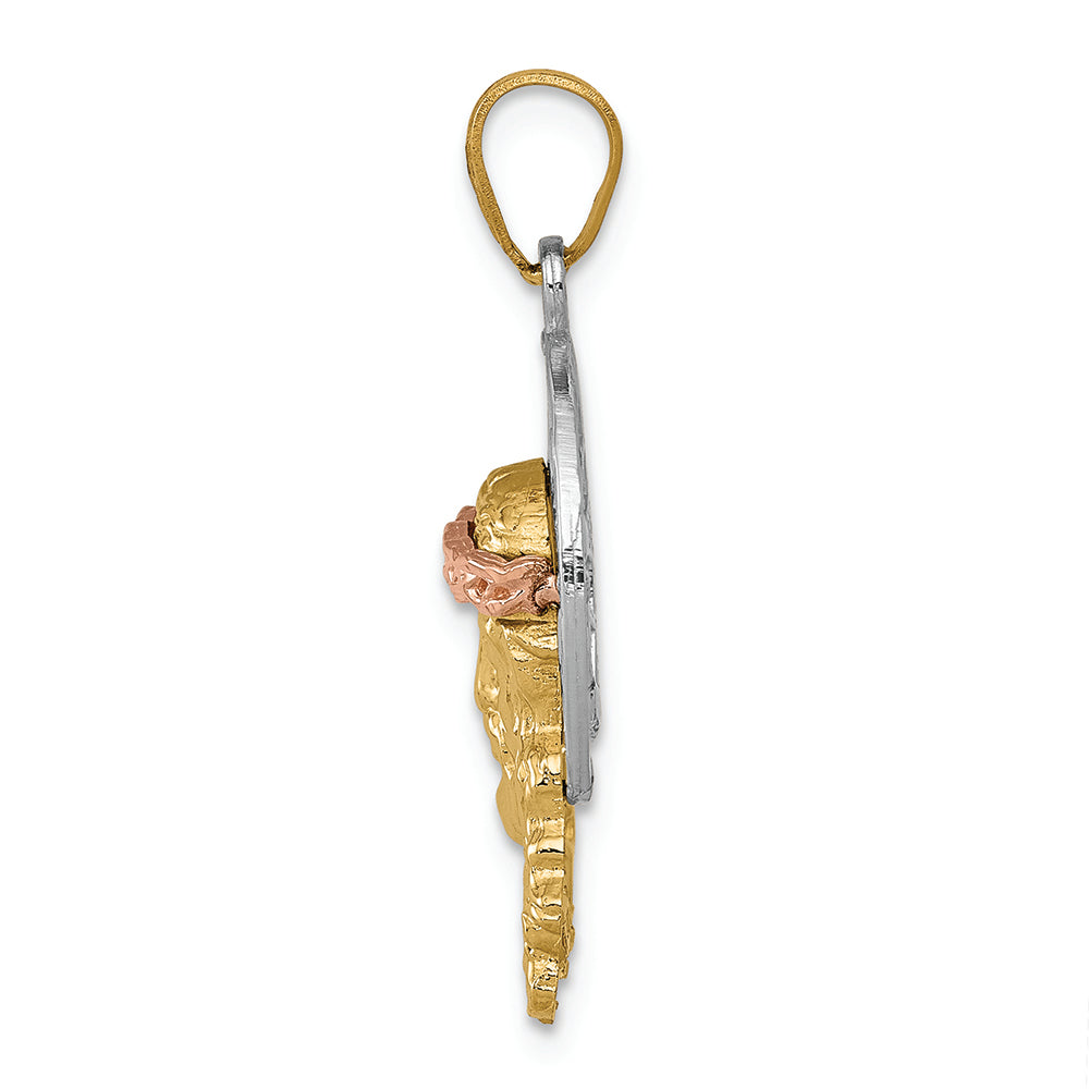 FJC Finejewelers 14 Kt Tri Color Gold Bright Cut Christ Charm