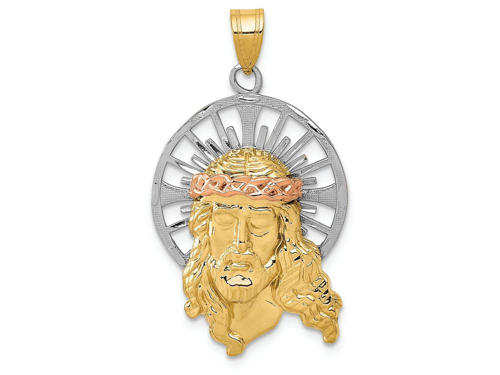 FJC Finejewelers 14 Kt Tri Color Gold Bright Cut Christ Charm
