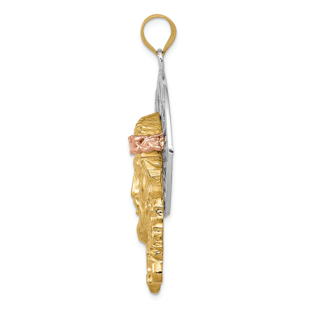FJC Finejewelers 14 Kt Tri Color Gold Bright Cut Christ Charm