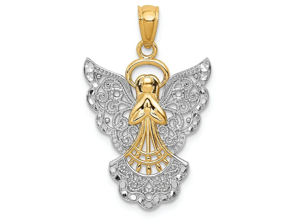 FJC Finejewelers 14k Yellow Gold with with Rhodium Filigree Angel Charm