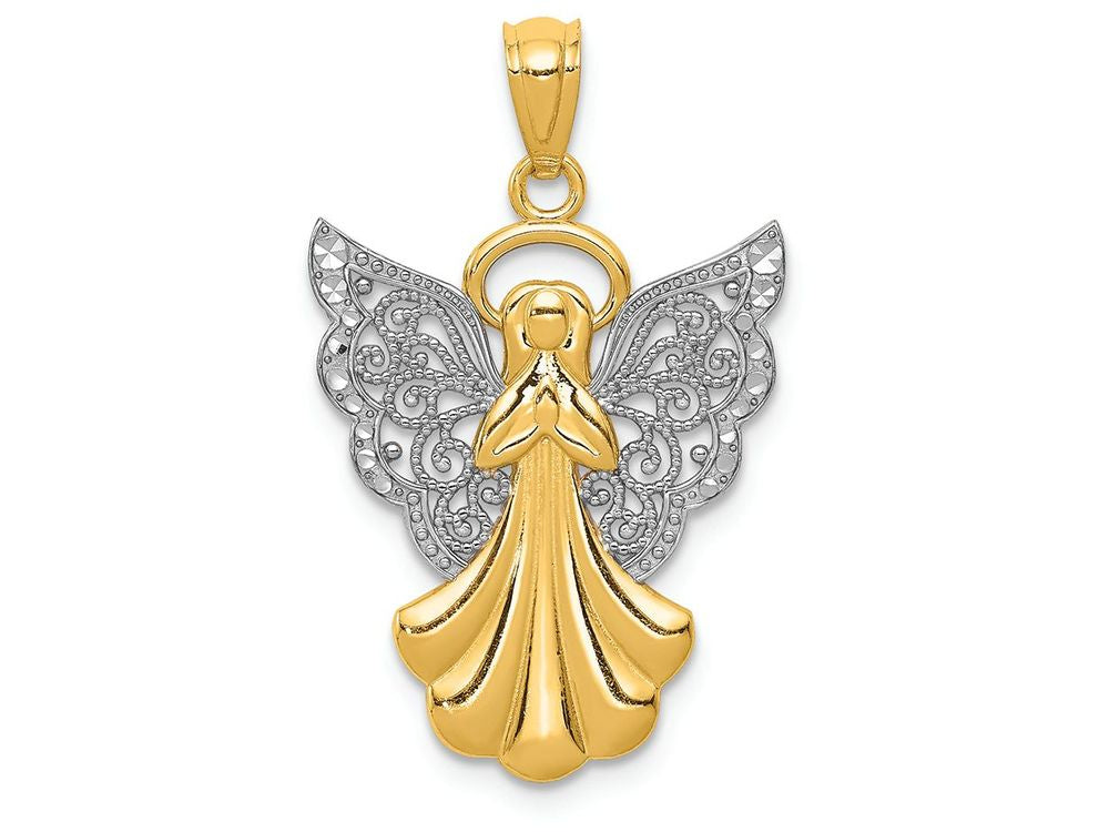 FJC Finejewelers 14k Yellow Gold with with Rhodium Filigree Angel Charm
