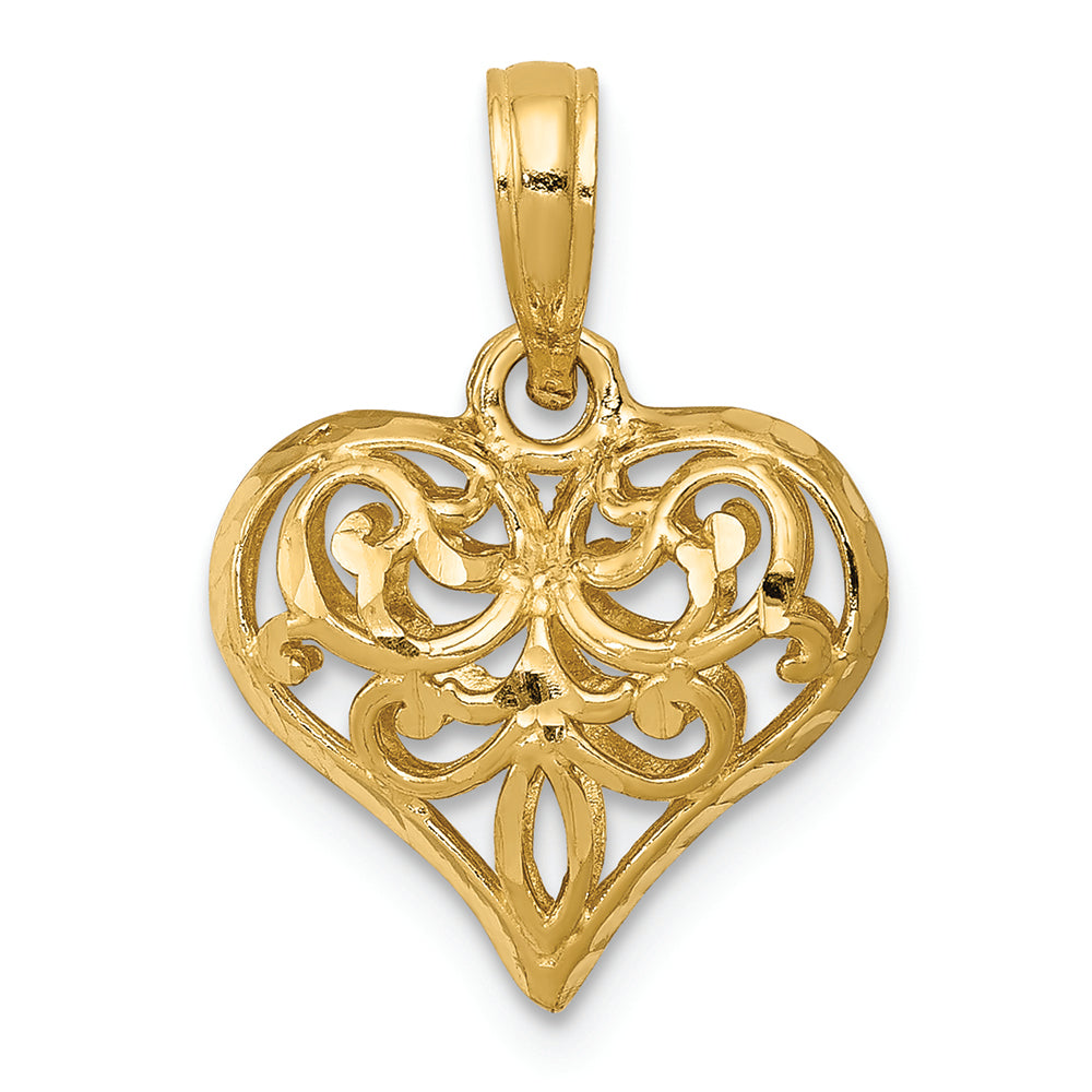 FJC Finejewelers 14k Yellow Gold Bright Cut Open Filgree Fleur-de-lis Heart Charm (small)