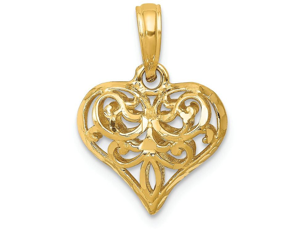 FJC Finejewelers 14k Yellow Gold Bright Cut Open Filgree Fleur-de-lis Heart Charm (small)