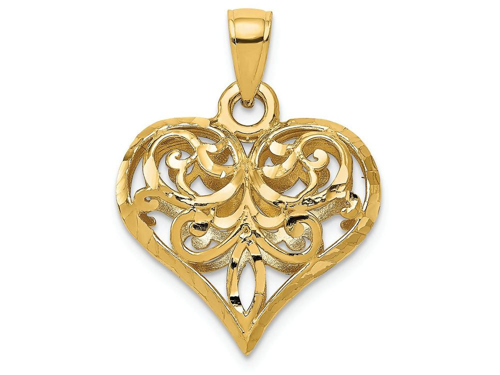 FJC Finejewelers 14k Yellow Gold Bright Cut Open Filgree Fleur-de-lis Heart Charm (large)