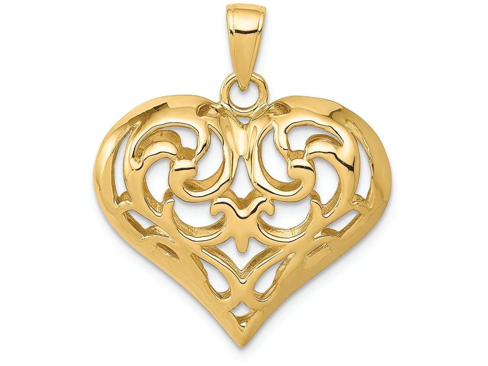 FJC Finejewelers 14k Yellow Gold 3d Bright Cut Open Filigree Heart Charm