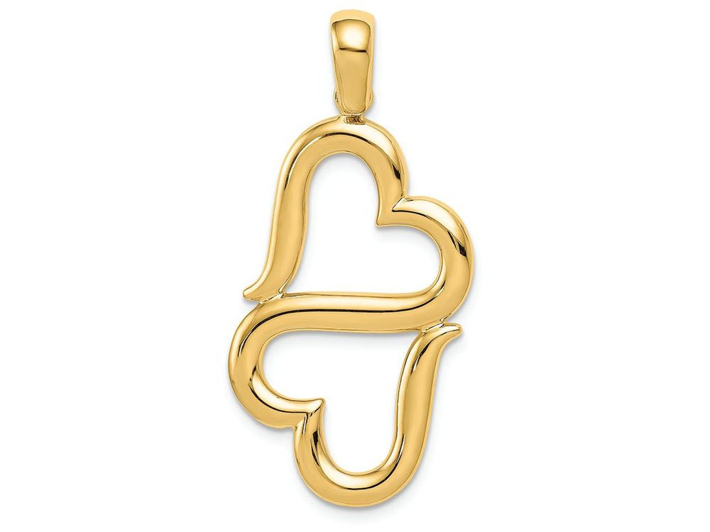 FJC Finejewelers 14k Yellow Gold 3d Solid Double Hanging Hearts Charm