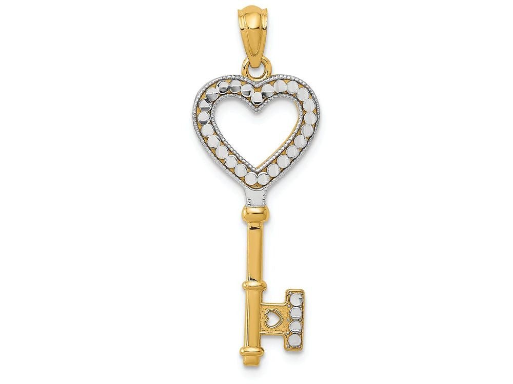 FJC Finejewelers 14k Yellow Gold with Rhodium Heart Key Charm