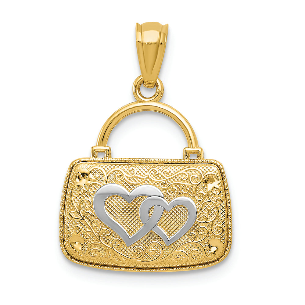 FJC Finejewelers 14k Yellow Gold with Rhodium Reversible Heart Handbag Charm