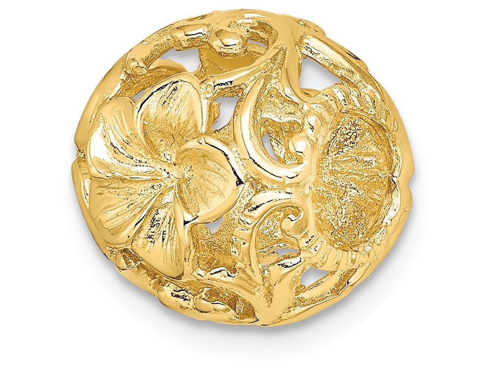 FJC Finejewelers 14k Yellow Gold 3d Cut-out Flower Barrel Slide Charm