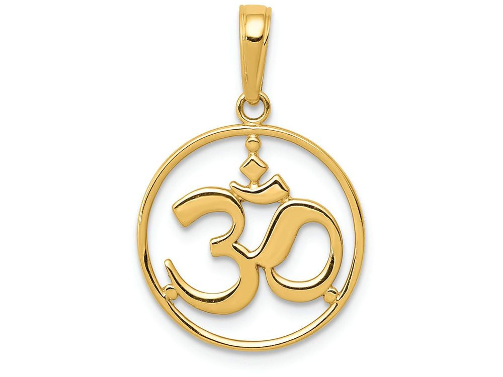 FJC Finejewelers 14k Yellow Gold Cut-out Round Frame Yoga Om Symbol Charm
