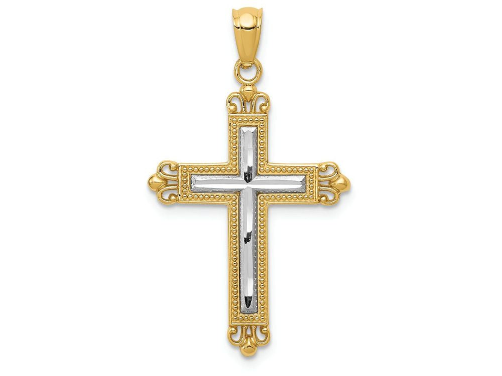 FJC Finejewelers 14k Yellow Gold with Rhodium Bright Cut Cross Charm