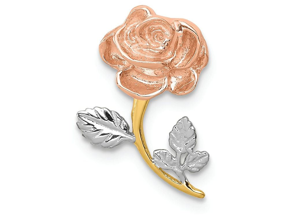FJC Finejewelers 14k Two-tone Gold White with Rhodium Polished Rose Chain Slide Charm