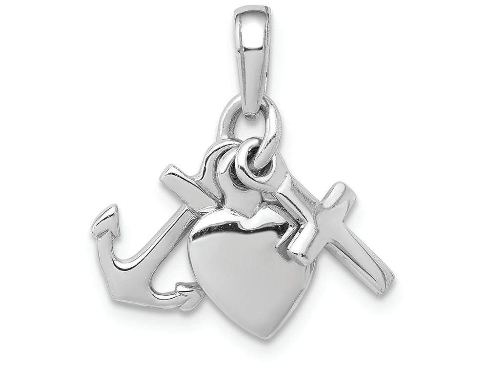 FJC Finejewelers 14k White Gold White 3d Faith  Hope Love (cross Anchor Heart) Mini Charm