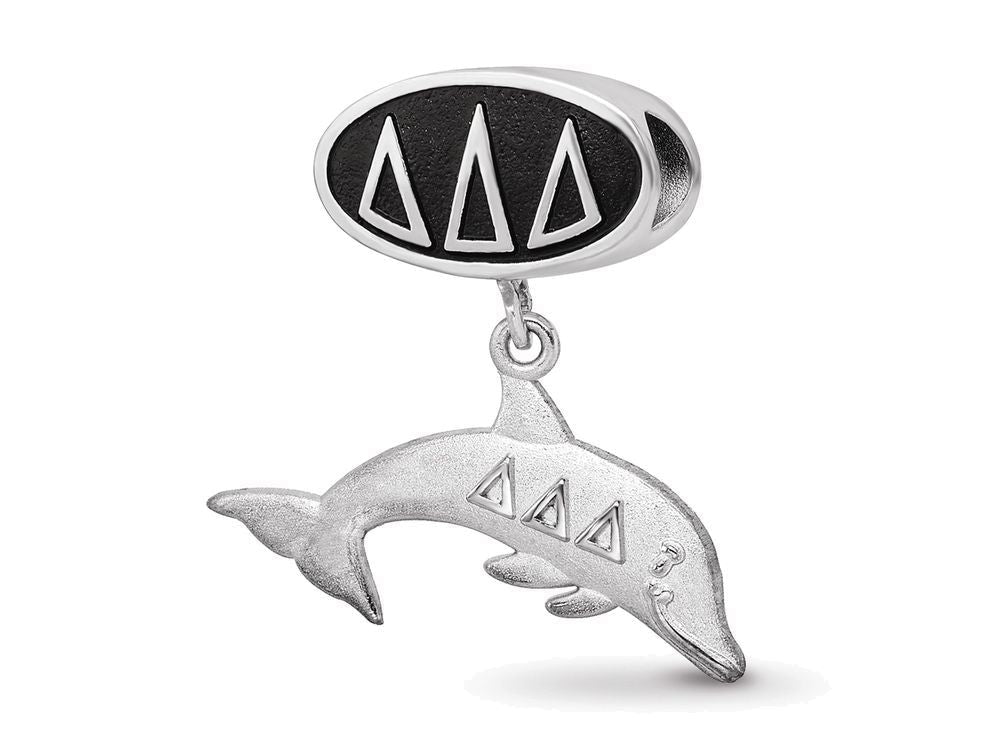 LogoArt Sterling Silver Delta Delta Delta Oval With Dolphin Dangle Bead Charm