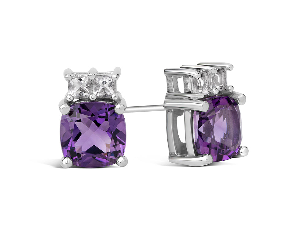 FJC Finejewelers 10k White Gold 6mm Cushion-Cut Amethyst with White Topaz Earrings