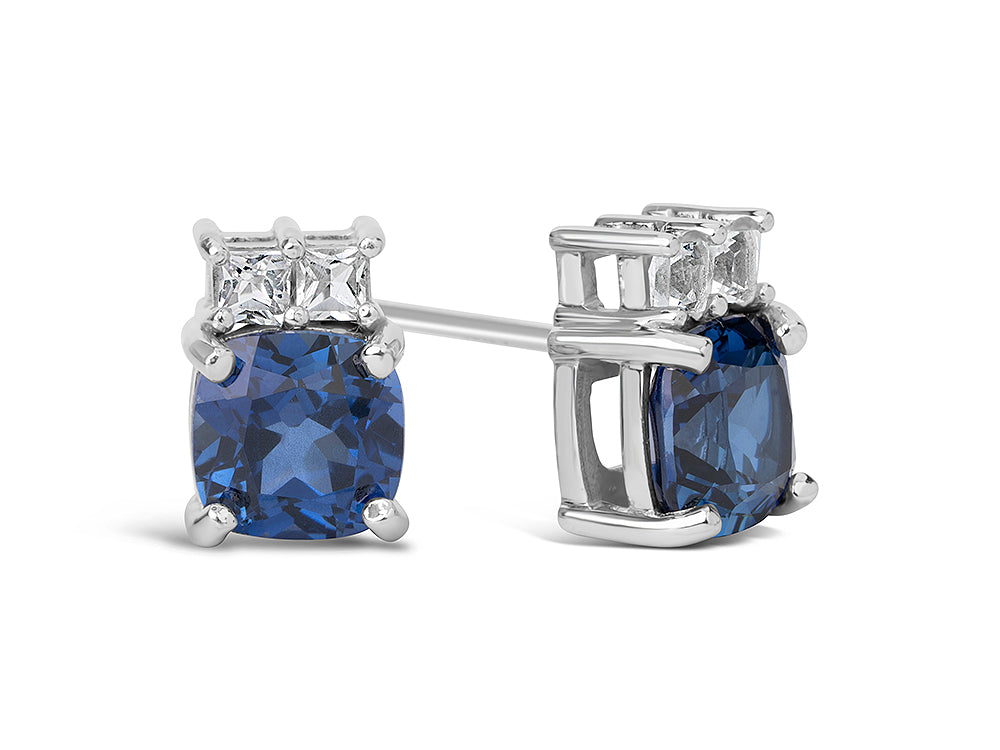 FJC Finejewelers 10k White Gold 6mm Cushion-Cut Created Blue Sapphire with White Topaz Earrings
