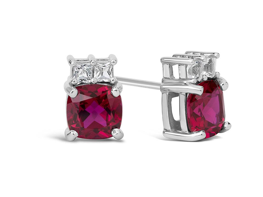 FJC Finejewelers 10k White Gold 6mm Cushion-Cut Created Ruby with White Topaz Earrings