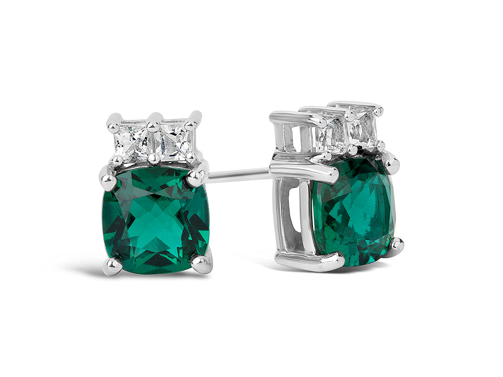 FJC Finejewelers 10k White Gold 6mm Cushion-Cut Created Emerald with White Topaz Earrings