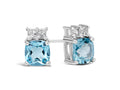 FJC Finejewelers 10k White Gold 6mm Cushion-Cut Swiss Blue Topaz with White Topaz Earrings