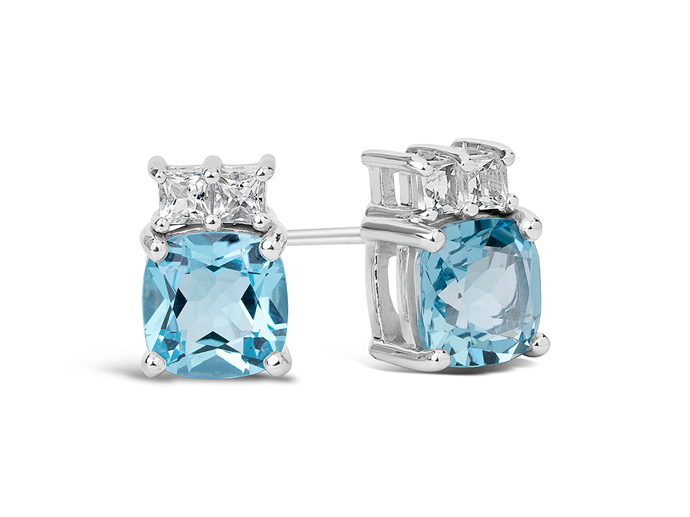 FJC Finejewelers 10k White Gold 6mm Cushion-Cut Swiss Blue Topaz with White Topaz Earrings