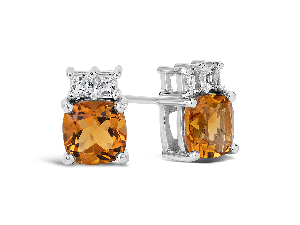 FJC Finejewelers 10k White Gold 6mm Cushion-Cut Citrine with White Topaz Earrings