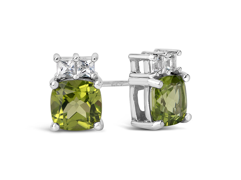 FJC Finejewelers 10k White Gold 6mm Cushion-Cut Peridot with White Topaz Earrings