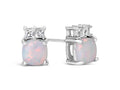 FJC Finejewelers 10k White Gold 6mm Cushion-Cut Created Opal with White Topaz Earrings
