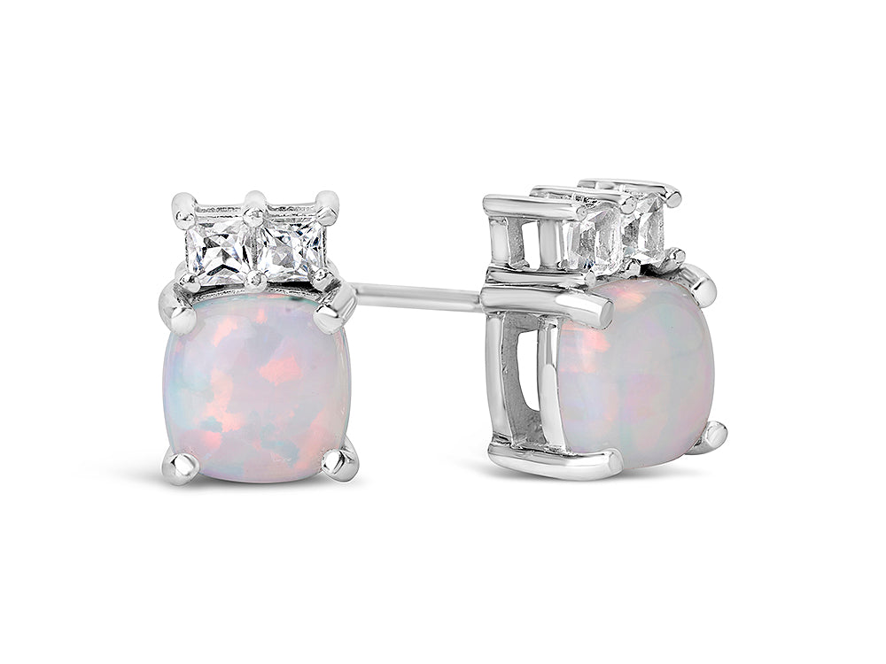FJC Finejewelers 10k White Gold 6mm Cushion-Cut Created Opal with White Topaz Earrings