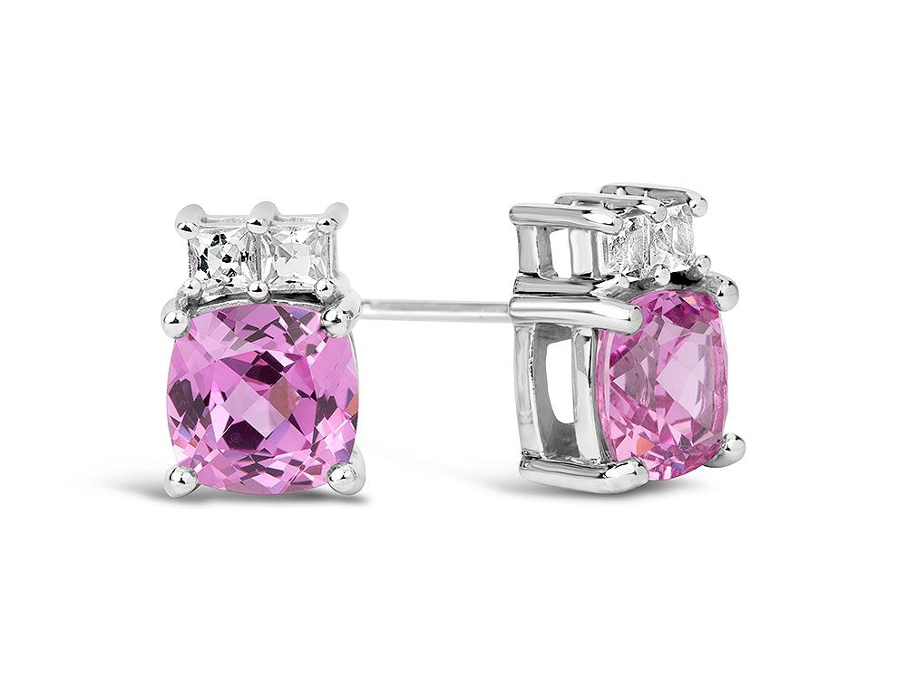 FJC Finejewelers 10k White Gold 6mm Cushion-Cut Created Pink Sapphire with White Topaz Earrings