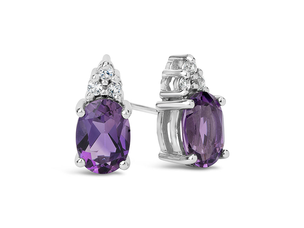 FJC Finejewelers 10k White Gold 7x5mm Oval Amethyst with Round White Topaz Earrings