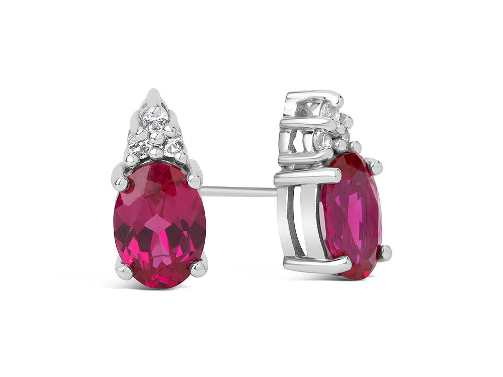 FJC Finejewelers 10k White Gold 7x5mm Oval Created Ruby with Round White Topaz Earrings