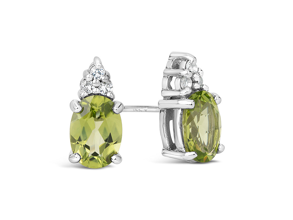 FJC Finejewelers 10k White Gold 7x5mm Oval Peridot with White Topaz Earrings