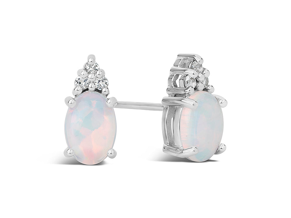 FJC Finejewelers 10k White Gold 7x5mm Oval Created Opal with White Topaz Earrings