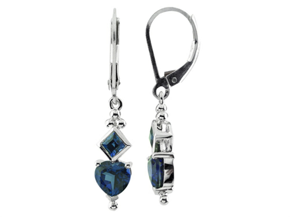 FJC Finejewelers Heart Shape and Square Created Blue Sapphire Lever-Back Earrings