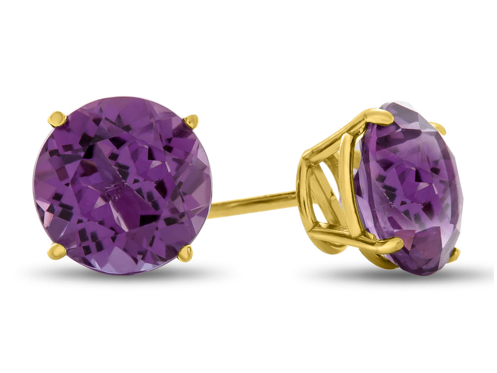 FJC Finejewelers 10k Yellow Gold 7mm Round Amethyst Post-With-Friction-Back Stud Earrings