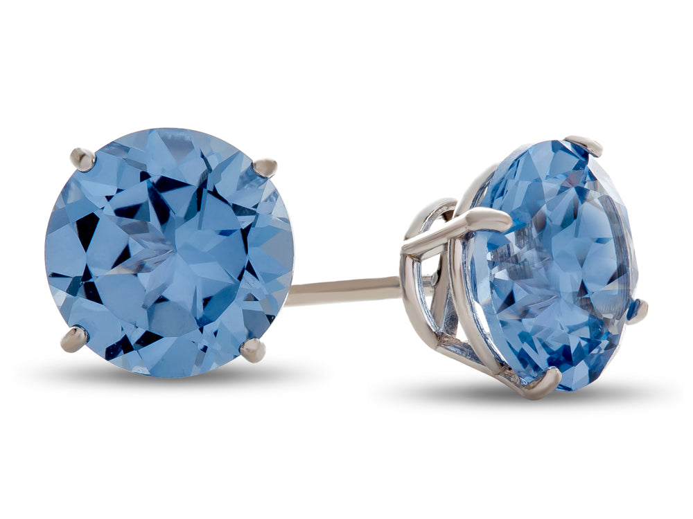 FJC Finejewelers 10k White Gold 7mm Round Simulated Aquamarine Post-With-Friction-Back Stud Earrings