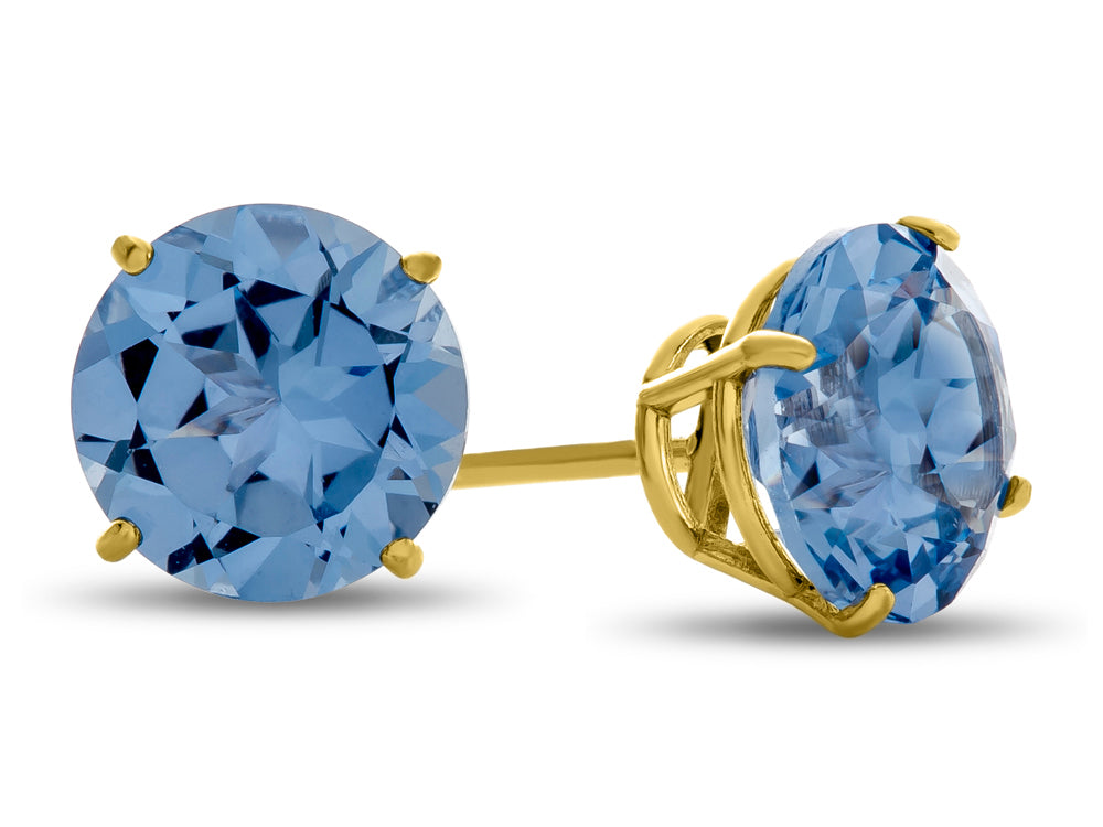 FJC Finejewelers 10k Yellow Gold 7mm Round Simulated Aquamarine Post-With-Friction-Back Stud Earrings