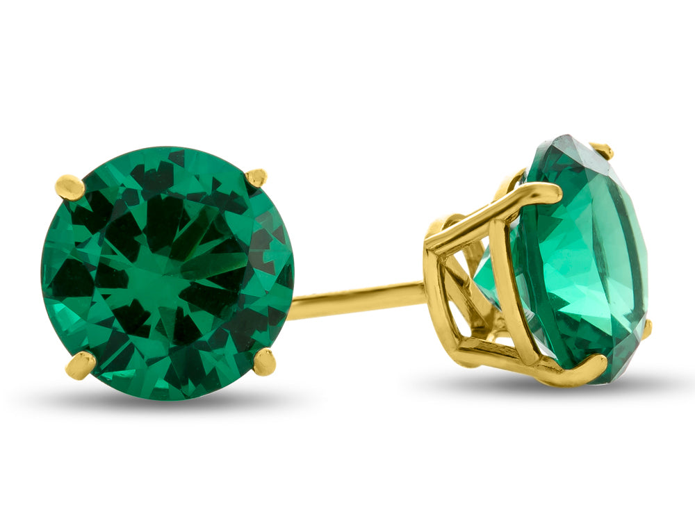 FJC Finejewelers 10k Yellow Gold 7mm Round Simulated Emerald Post-With-Friction-Back Stud Earrings