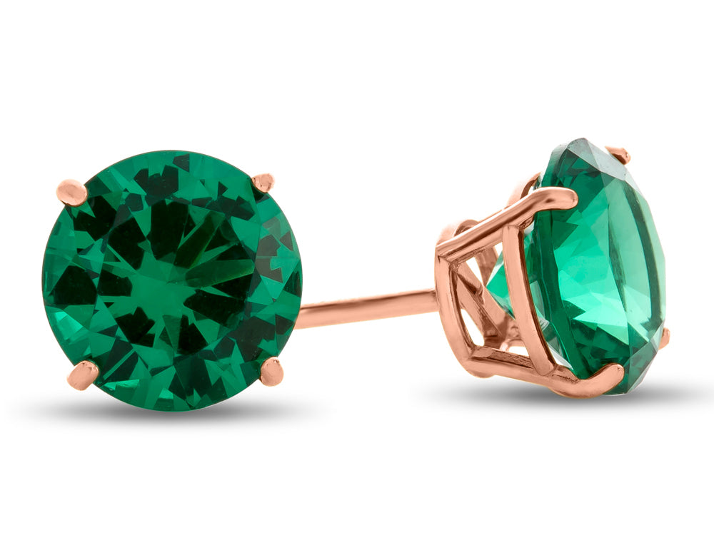FJC Finejewelers 14k Rose Gold 7mm Round Simulated Emerald Post-With-Friction-Back Stud Earrings