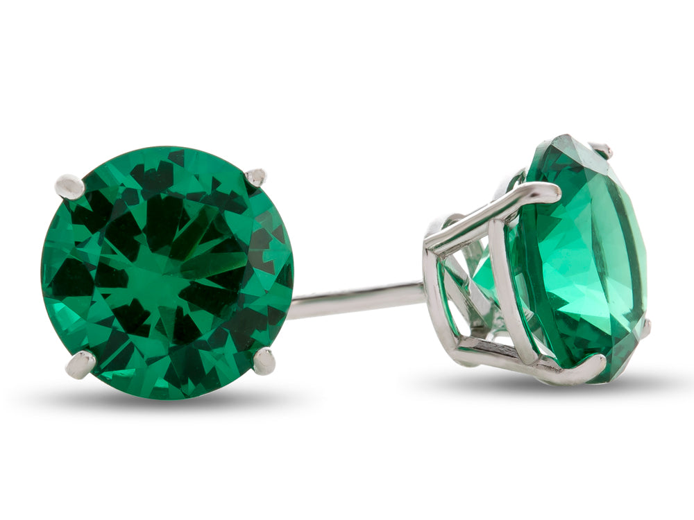 FJC Finejewelers 14k White Gold 7mm Round Simulated Emerald Post-With-Friction-Back Stud Earrings