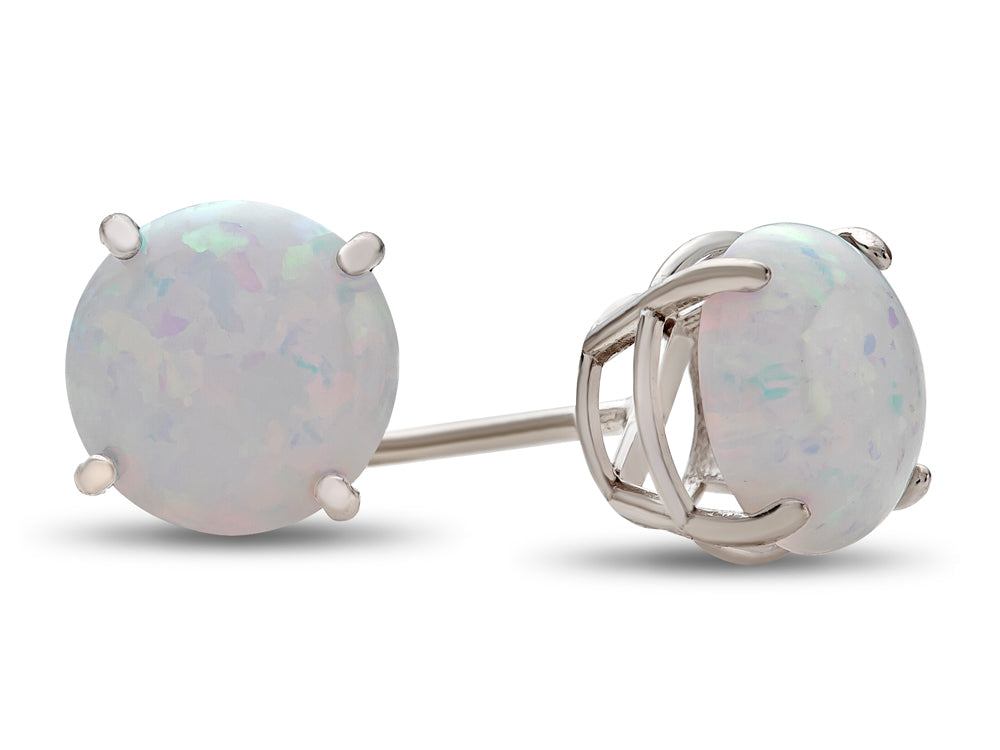 FJC Finejewelers 14k White Gold 7mm Round Created Opal Post-With-Friction-Back Stud Earrings