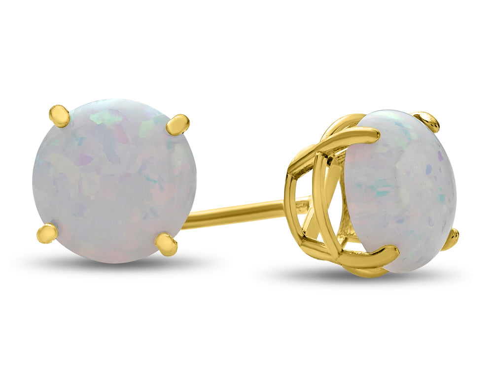 FJC Finejewelers 14k Yellow Gold 7mm Round Created Opal Post-With-Friction-Back Stud Earrings