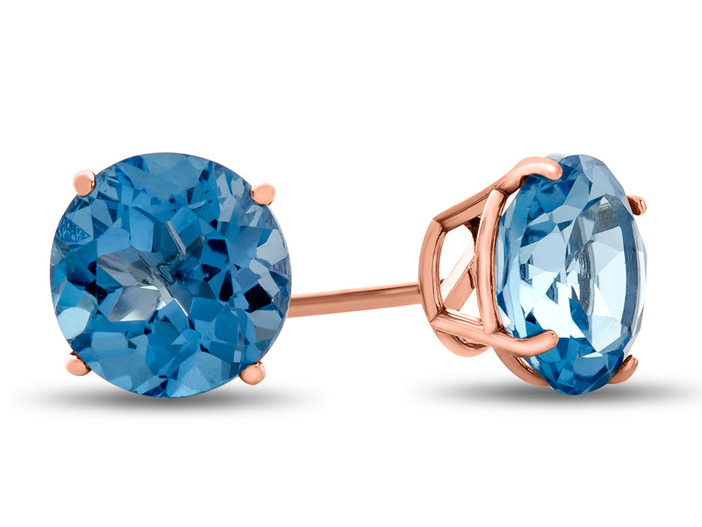 FJC Finejewelers 10k Rose Gold 7mm Round Swiss Blue Topaz Post-With-Friction-Back Stud Earrings