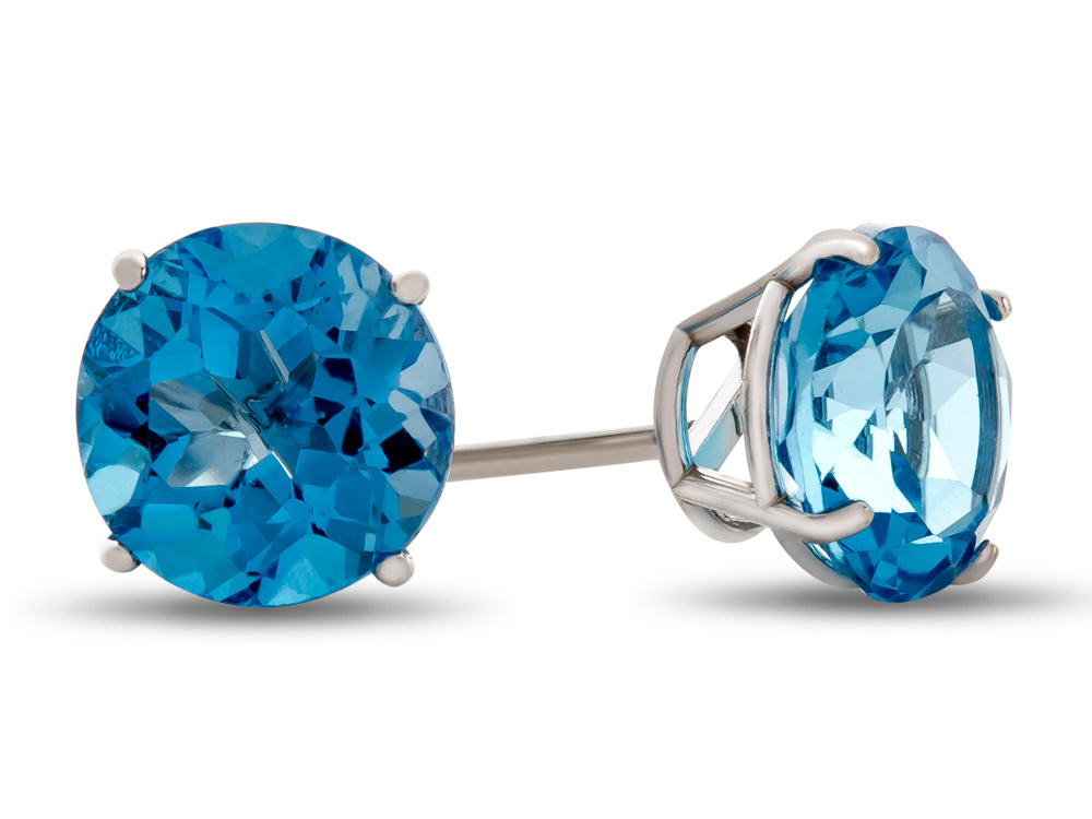 FJC Finejewelers 10k White Gold 7mm Round Swiss Blue Topaz Post-With-Friction-Back Stud Earrings