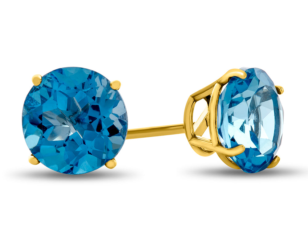 FJC Finejewelers 10k Yellow Gold 7mm Round Swiss Blue Topaz Post-With-Friction-Back Stud Earrings