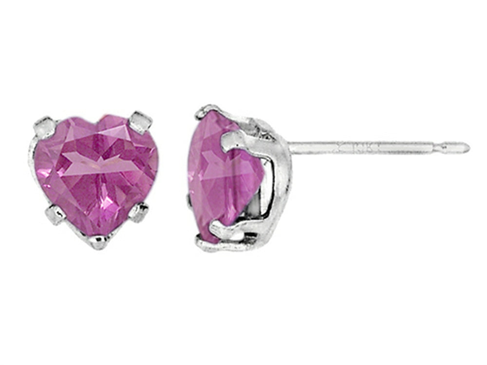 FJC Finejewelers 6x6mm Heart Shaped Created Pink Sapphire Post-With-Friction-Back Earrings