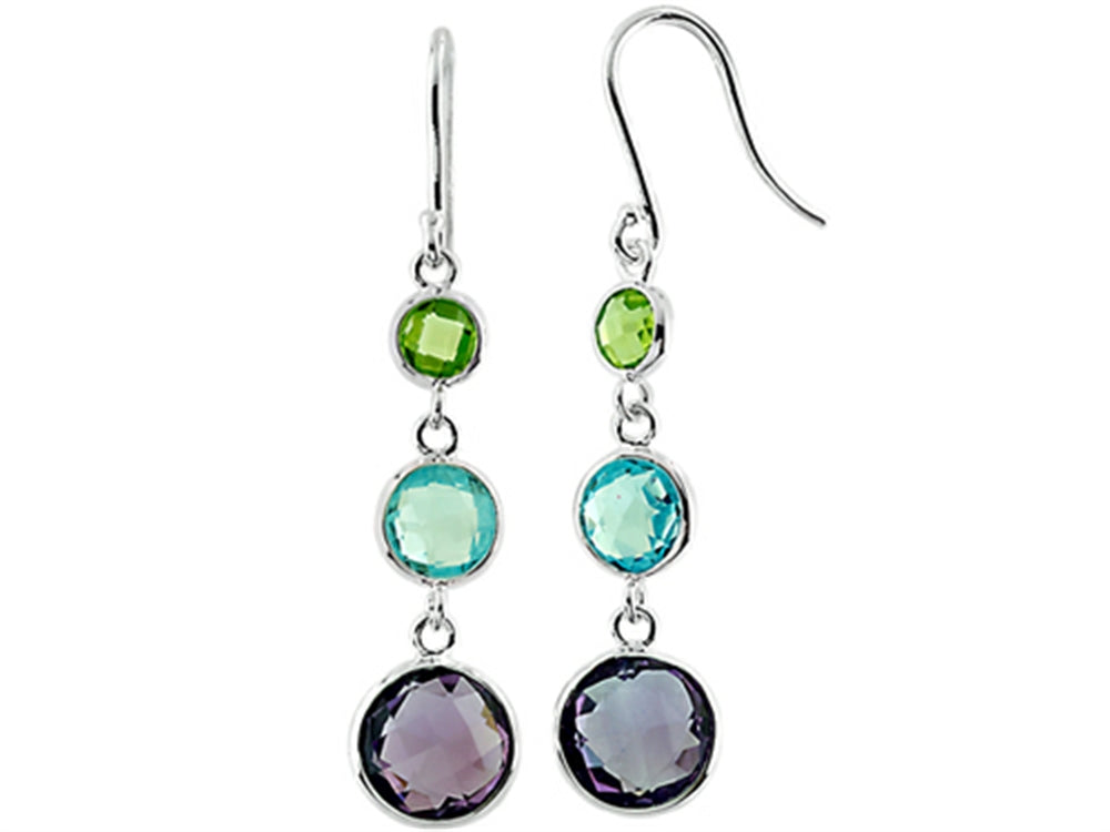 FJC Finejewelers 925 Sterling Silver Peridot Sky Blue Topaz and Amethyst Wire Wrapped Earrings
