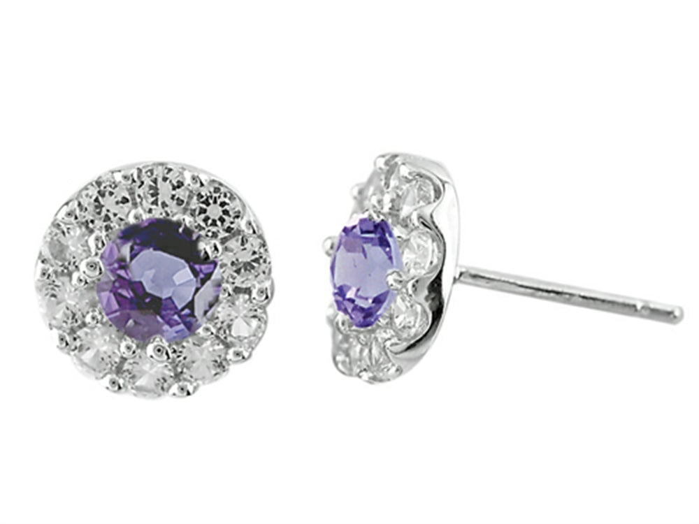 FJC Finejewelers 925 Sterling Silver 9.4mm Round Tanzanite and White Topaz Earrings