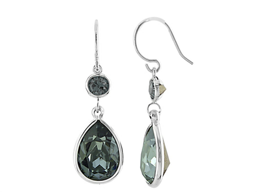 FJC Finejewelers 14x10mm Pear Shape 6mm Round Black Genuine Crystals Drop Ear Wire Earrings
